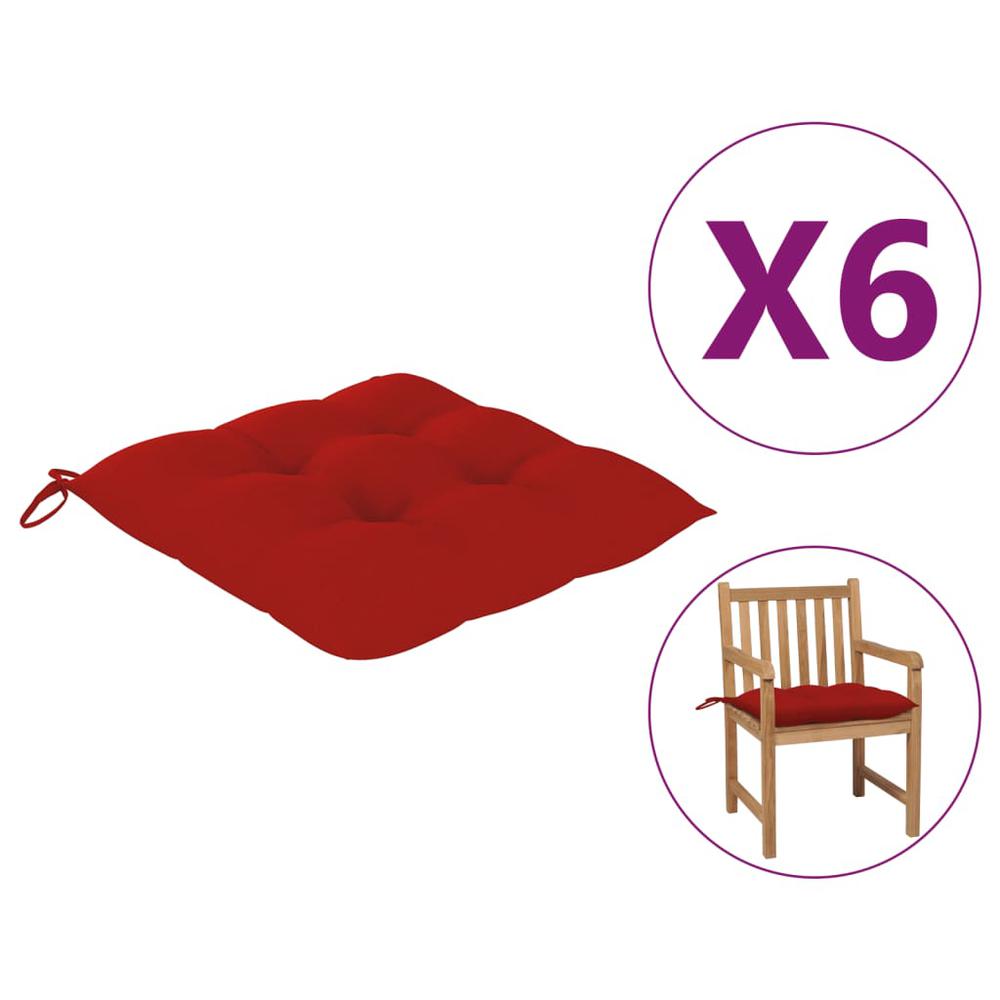 vidaXL Chair Cushions 6 pcs Red 19.7"x19.7"x2.8" Fabric. Picture 1