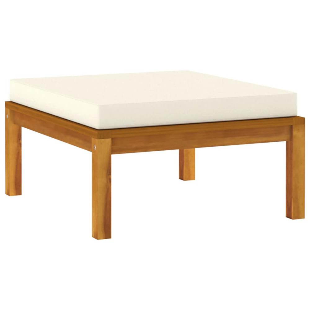 vidaXL Footrest with Cream White Cushion Solid Acacia Wood. Picture 2
