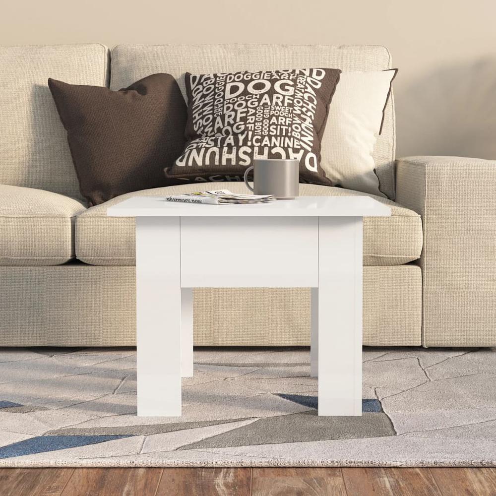 vidaXL Coffee Table High Gloss White 21.7"x21.7"x16.5" Engineered Wood, 810241. Picture 3