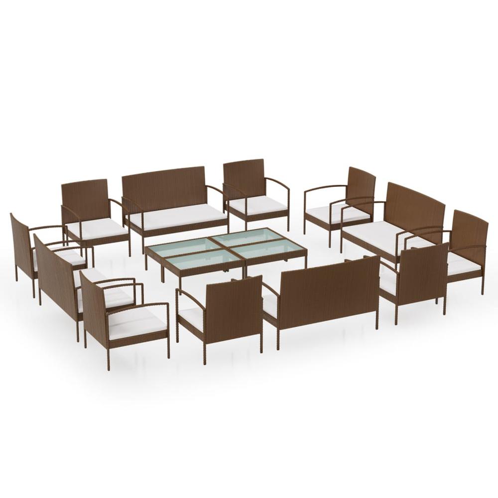 vidaXL 16 Piece Patio Lounge Set with Cushions Poly Rattan Brown, 3095966. Picture 2