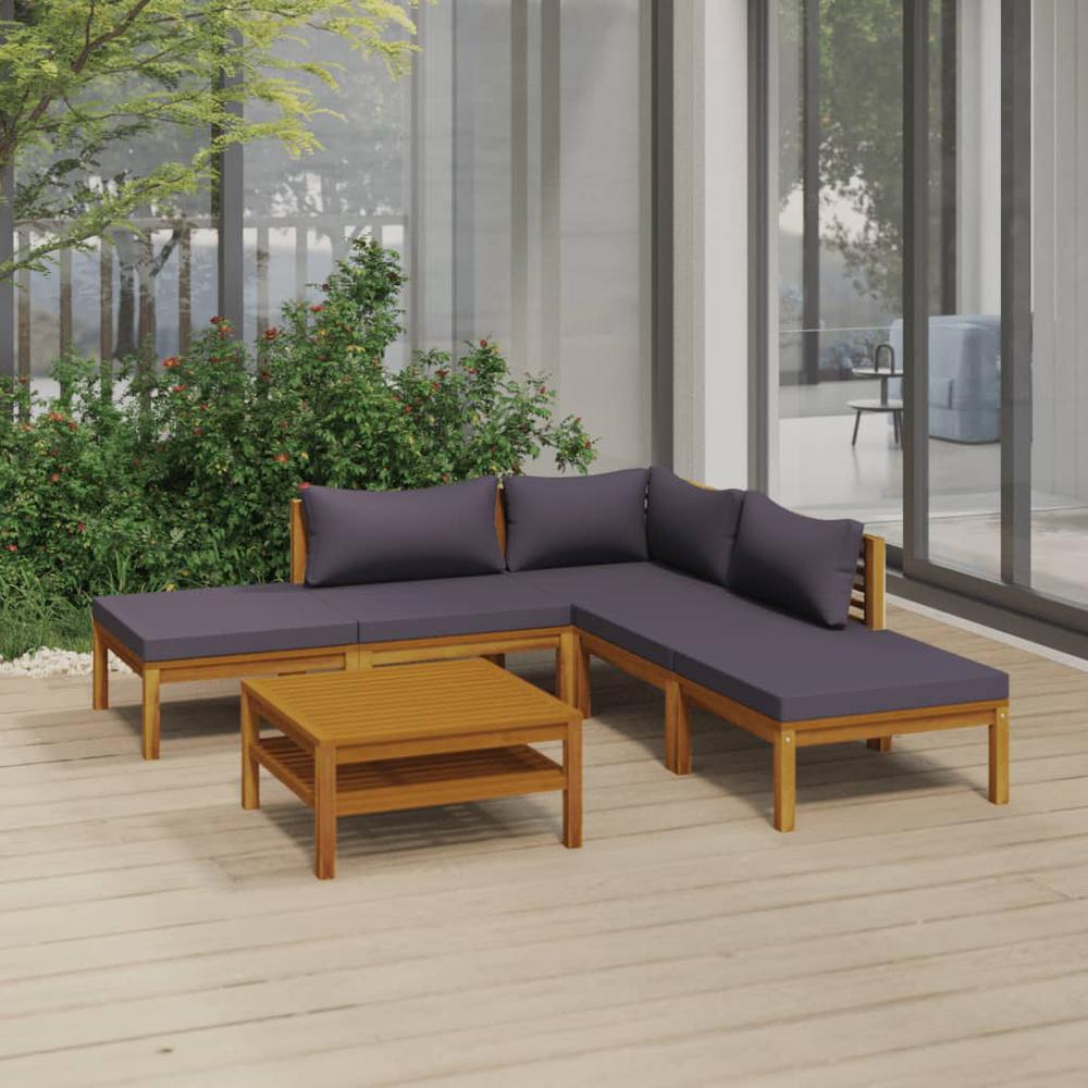 vidaXL 6 Piece Patio Lounge Set with Cushion Solid Acacia Wood, 3086892. Picture 1