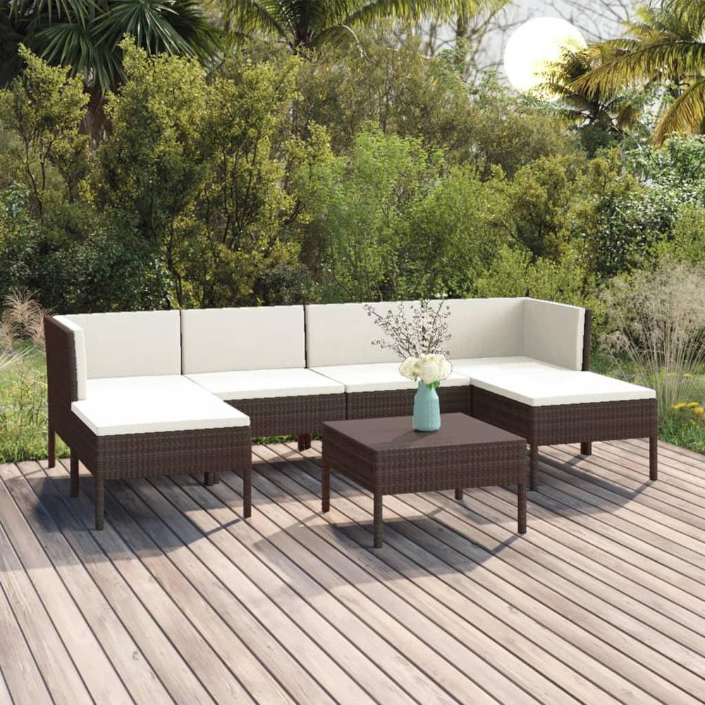 vidaXL 7 Piece Patio Lounge Set with Cushions Poly Rattan Brown, 3094535. Picture 1