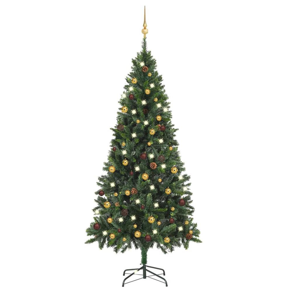 vidaXL Artificial Christmas Tree with LEDs&Ball Set Green 70.9". Picture 1