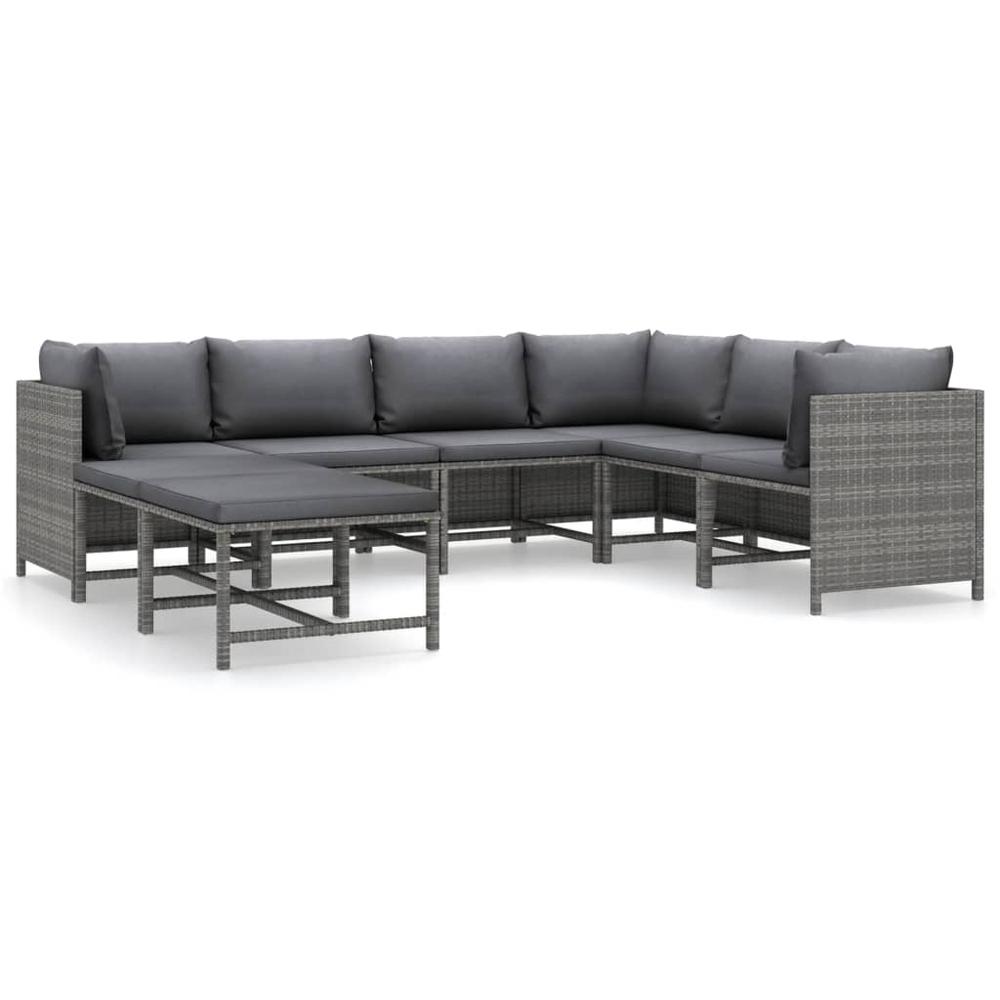 vidaXL 8 Piece Patio Lounge Set with Cushions Poly Rattan Gray, 3059771. Picture 2