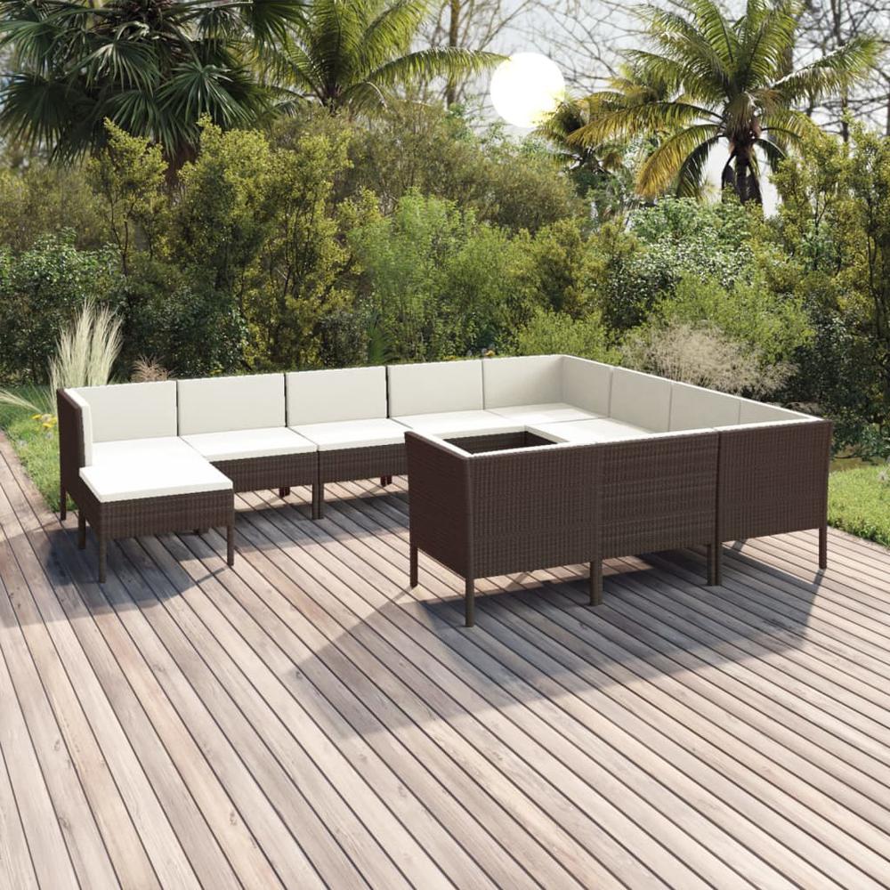 vidaXL 11 Piece Patio Lounge Set with Cushions Poly Rattan Brown, 3094507. Picture 1