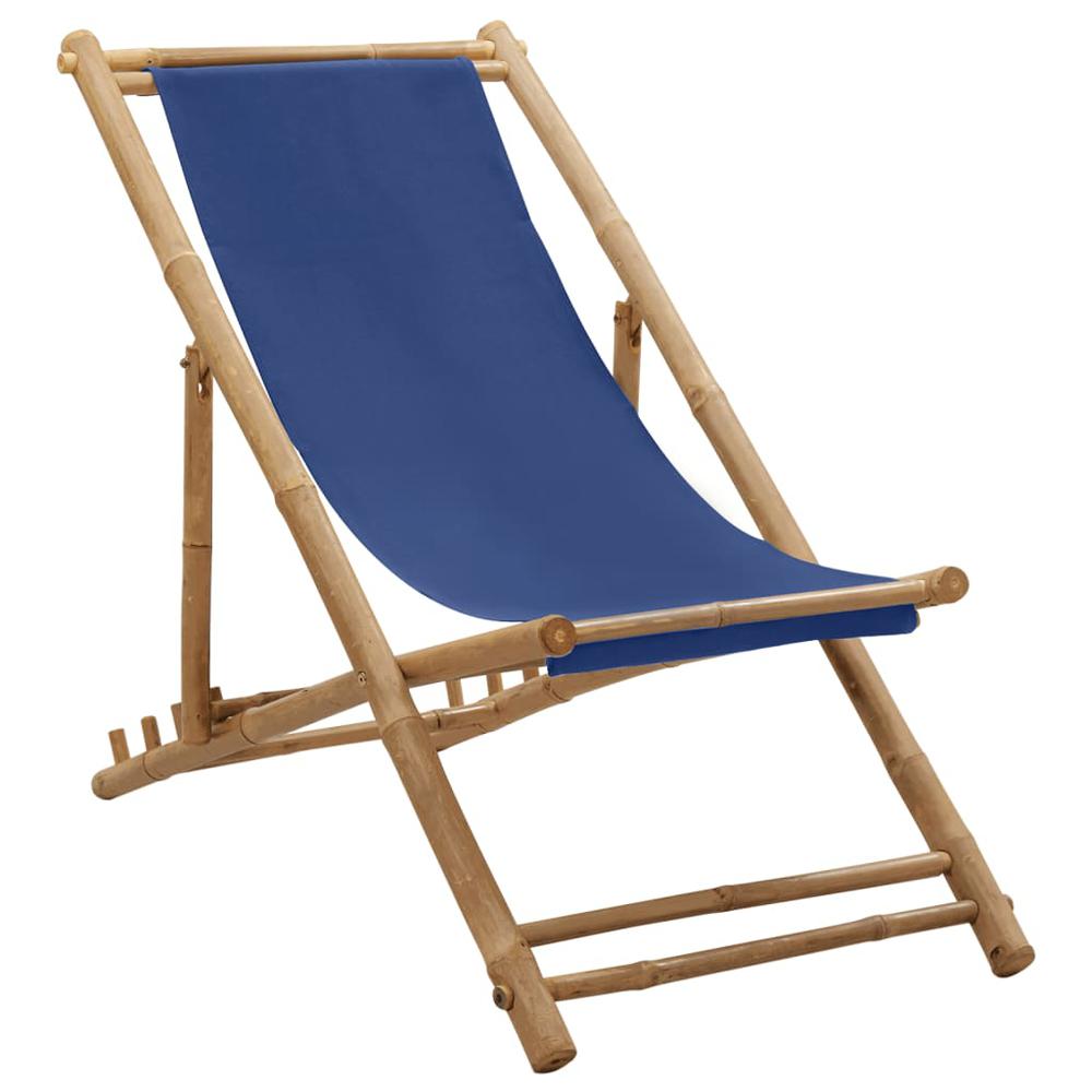 vidaXL Deck Chair Bamboo and Canvas Navy Blue, 313019. Picture 1