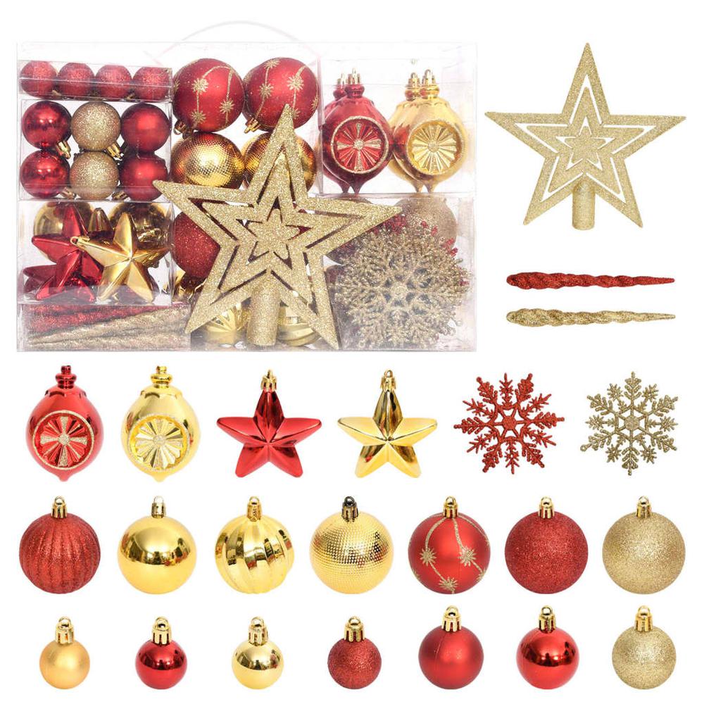 vidaXL 108 Piece Christmas Bauble Set Gold and Red. Picture 1
