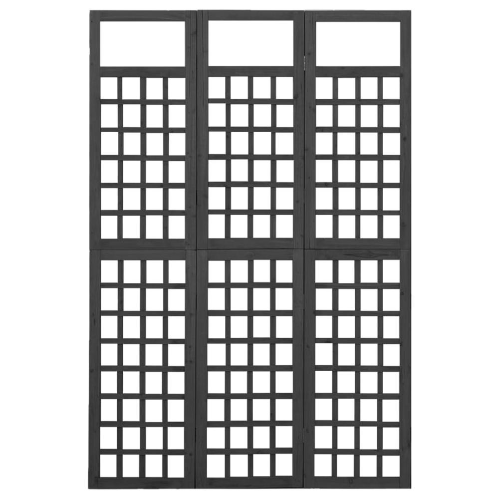 vidaXL 3-Panel Room Divider/Trellis Solid Fir Wood Black 47.6"x70.9". Picture 3