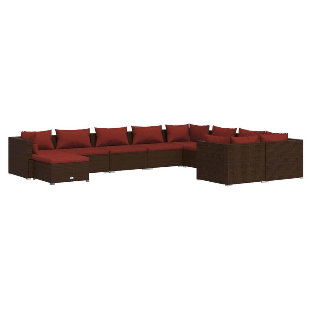 vidaXL 10 Piece Patio Lounge Set with Cushions Poly Rattan Brown, 3102683. Picture 2