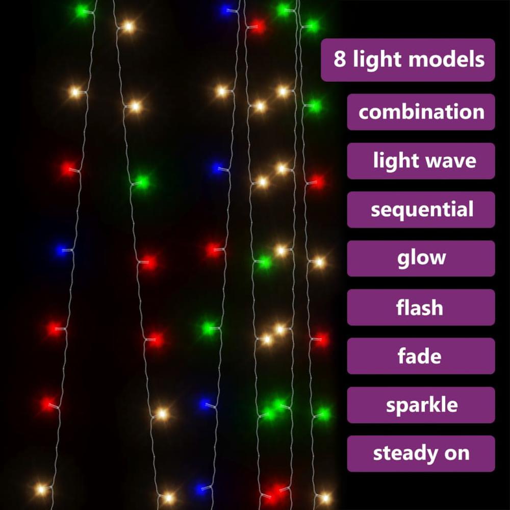 vidaXL LED Curtain Fairy Lights 9.8'x9.8' 300 LED Colorful 8 Function. Picture 4
