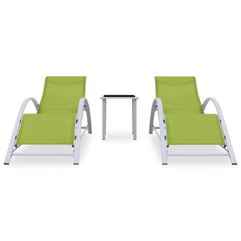 vidaXL Sun Loungers 2 pcs with Table Aluminum Green. Picture 2