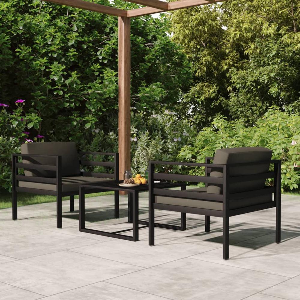 vidaXL 3 Piece Patio Lounge Set with Cushions Aluminum Anthracite, 3107780. The main picture.