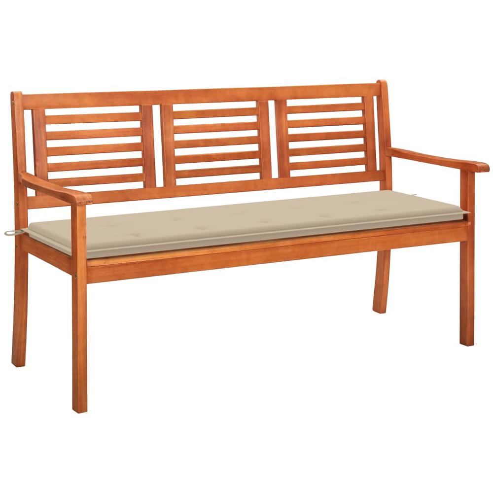 vidaXL 3-Seater Patio Bench with Cushion 59.1" Solid Eucalyptus Wood, 3060999. Picture 1
