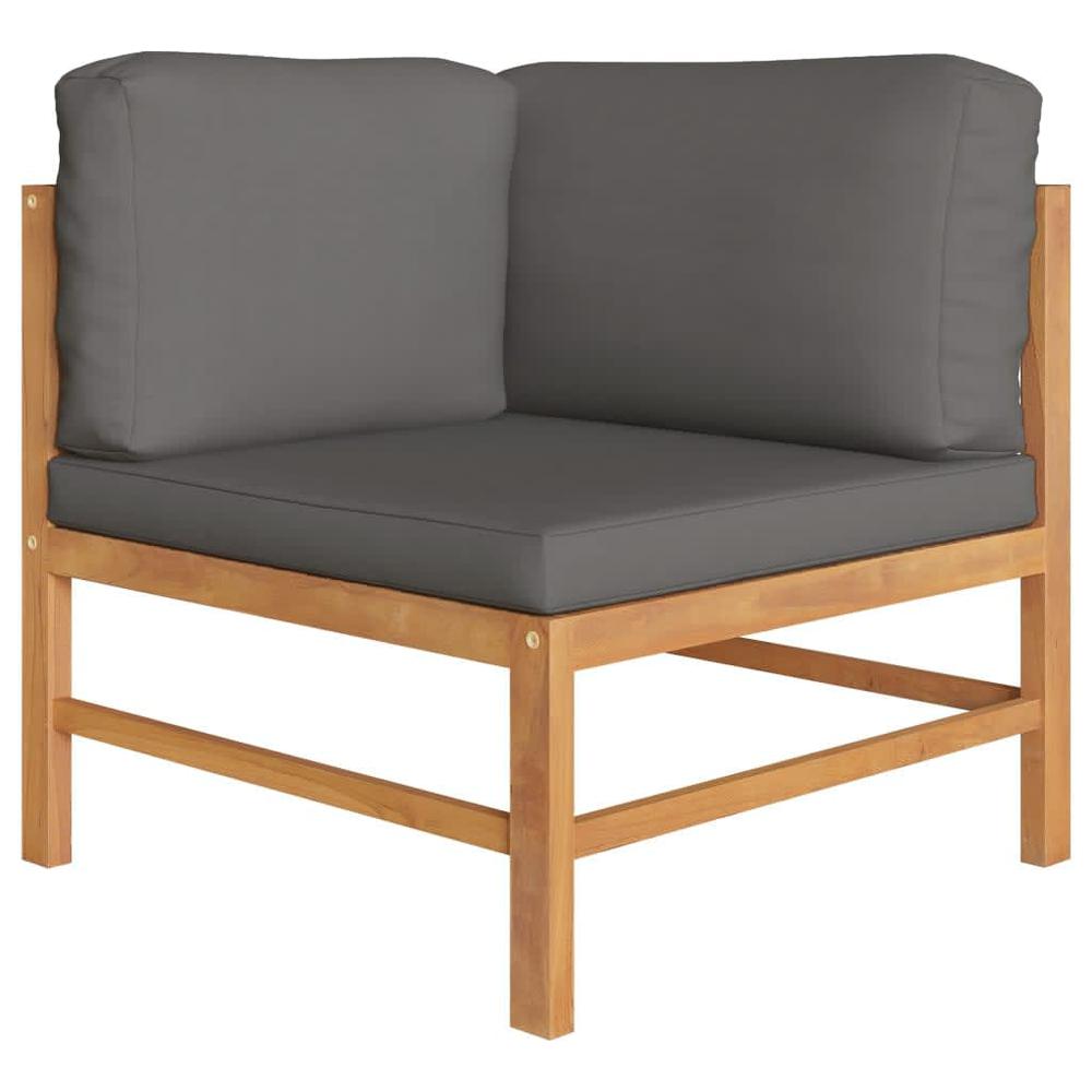vidaXL Corner Sofas 2 pcs with Dark Gray Cushions Solid Teak Wood. Picture 2