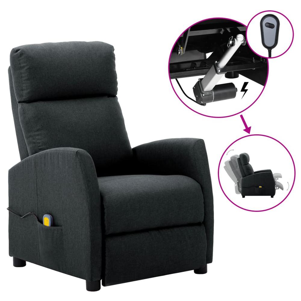 vidaXL Electric Massage Reclining Chair Dark Gray Fabric. Picture 1