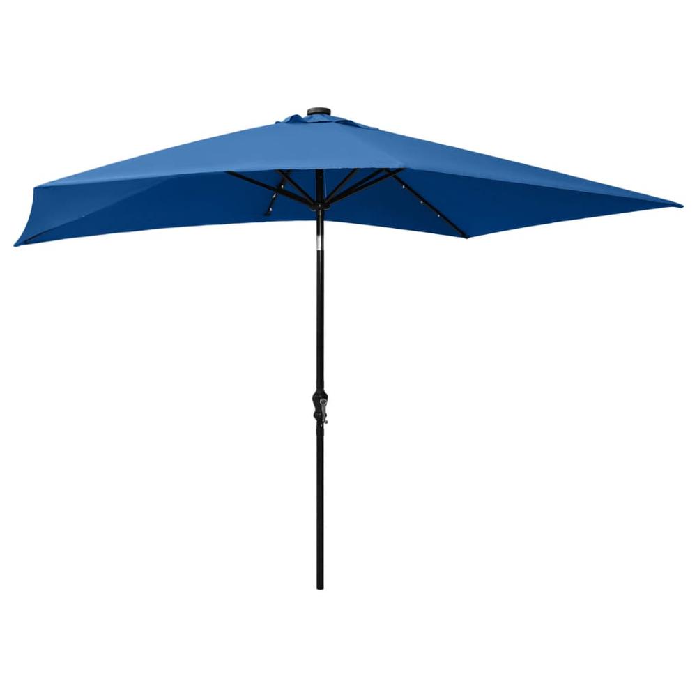 vidaXL Parasol with LEDs and Steel Pole Azure Blue 6.6'x9.8'. Picture 4