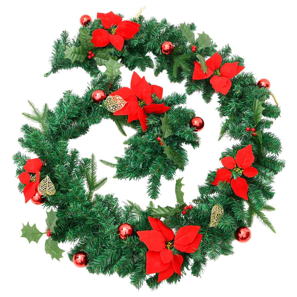 vidaXL Christmas Garland with LED Lights Green 8.9' PVC, 320972. Picture 4