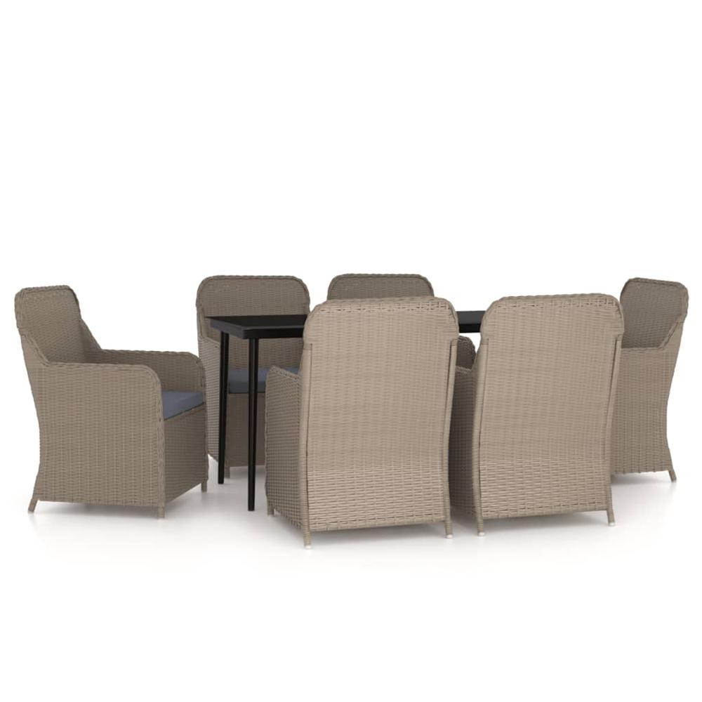 vidaXL 7 Piece Patio Dining Set with Cushions Brown, 3099550. Picture 2