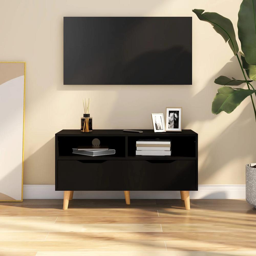 vidaXL TV Cabinet Black 35.4"x15.7"x19.1" Engineered Wood. Picture 1