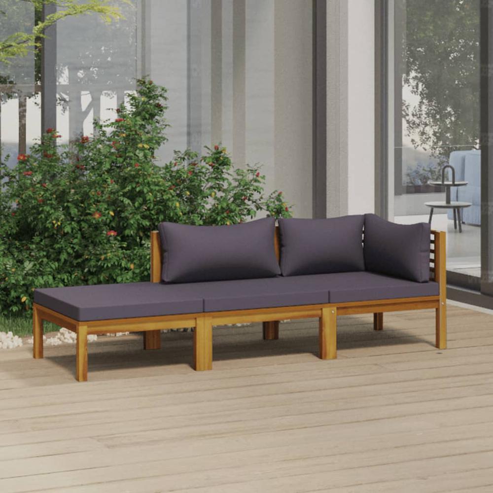 vidaXL 3 Piece Patio Lounge Set with Cushion Solid Acacia Wood, 3086921. Picture 1