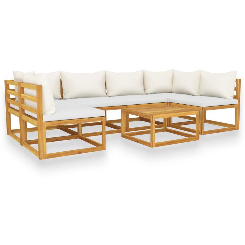 vidaXL 7 Piece Patio Lounge Set with Cushion Cream Solid Acacia Wood. Picture 2