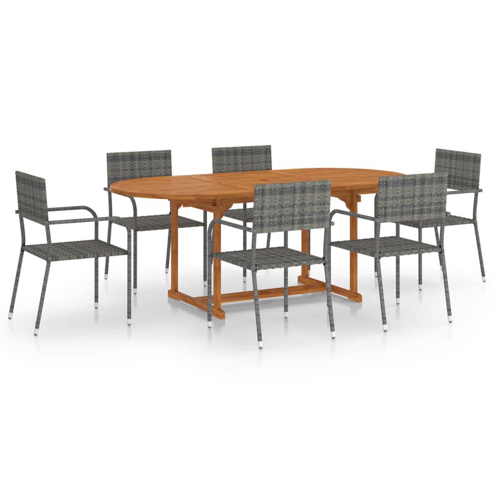 vidaXL 7 Piece Patio Dining Set Poly Rattan Anthracite, 3070773. Picture 2