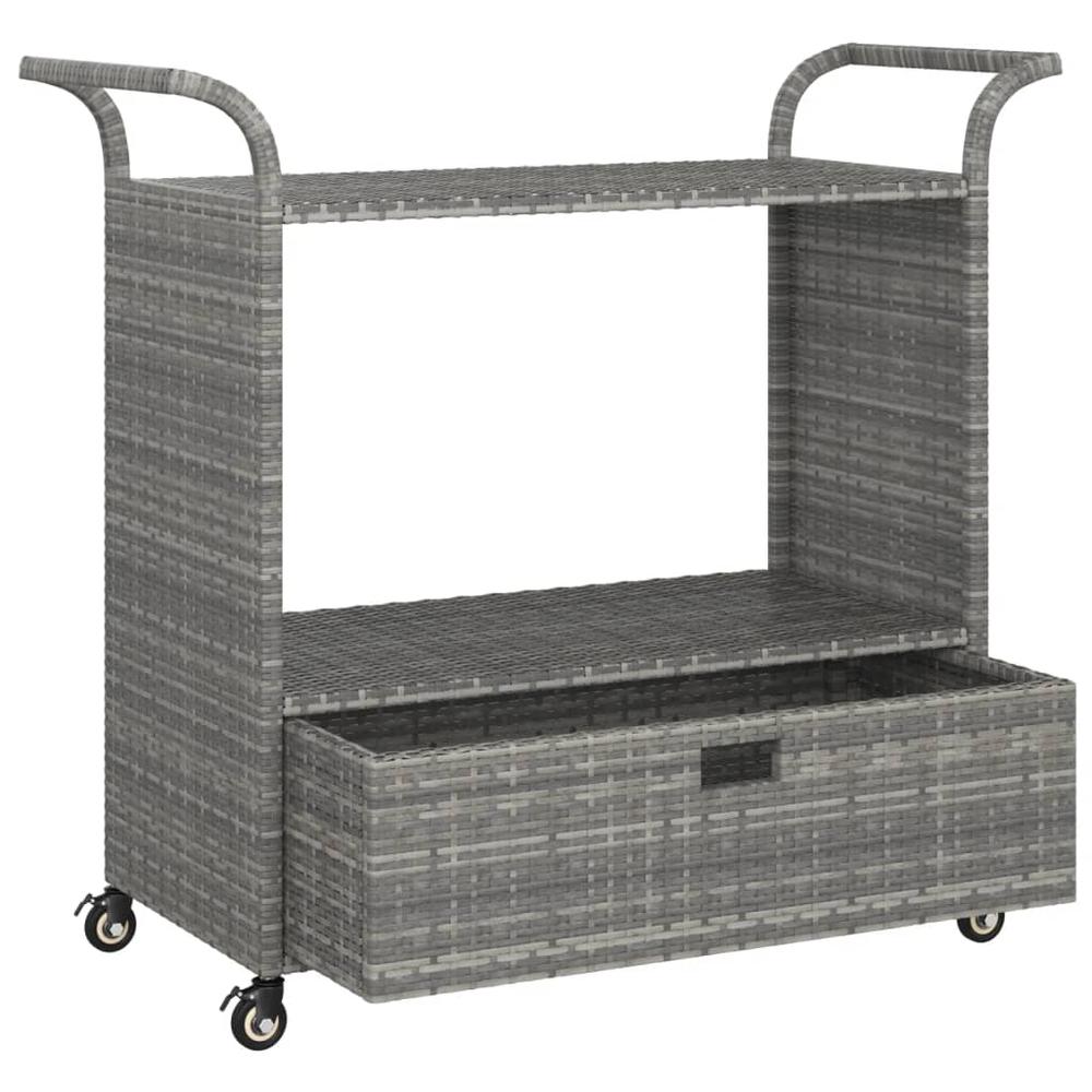 vidaXL Bar Cart with Drawer Gray 39.4"x17.7"x38.2" Poly Rattan. Picture 4