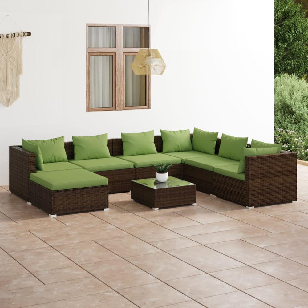 vidaXL 8 Piece Patio Lounge Set with Cushions Poly Rattan Brown, 3101852. Picture 1