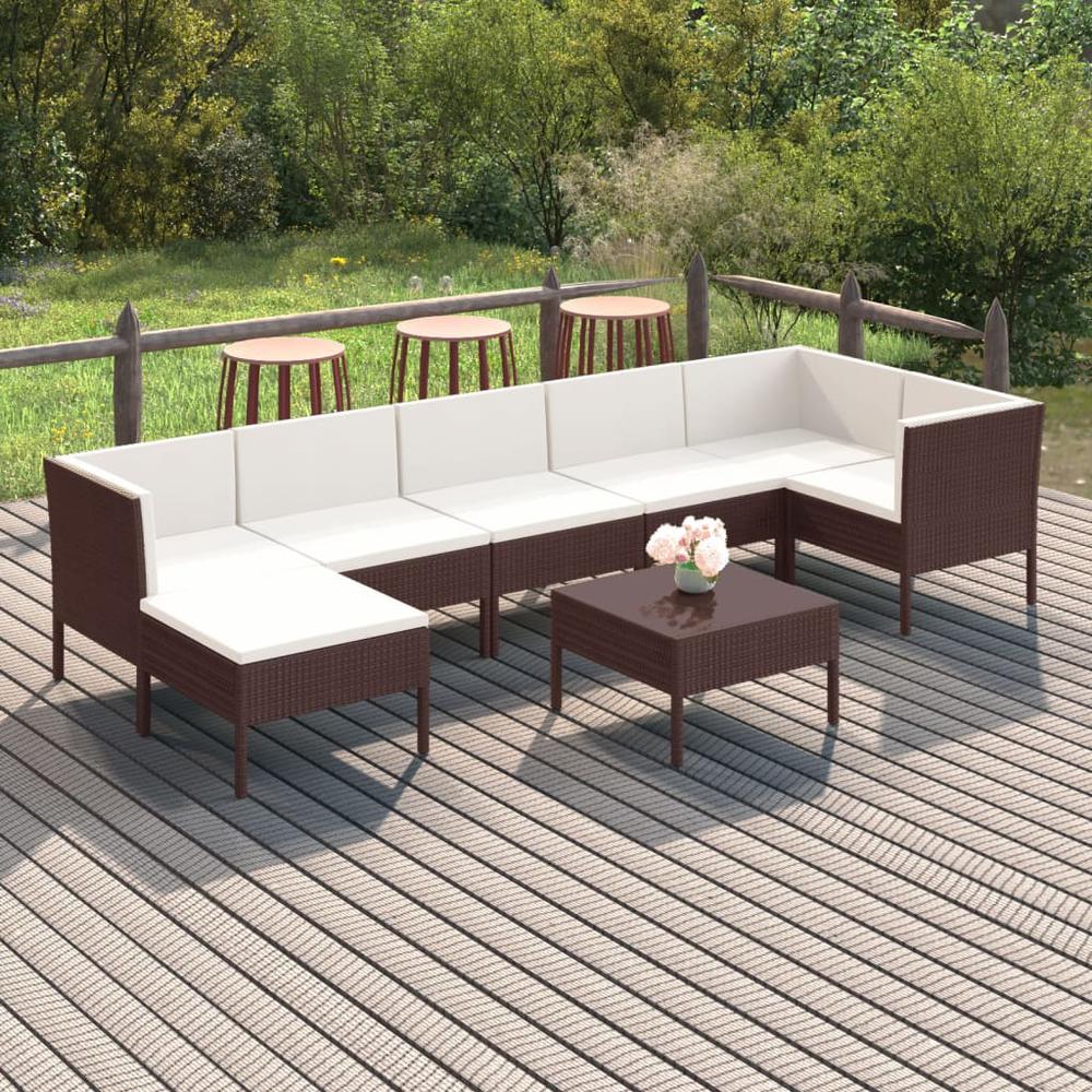 vidaXL 8 Piece Patio Lounge Set with Cushions Poly Rattan Brown, 3094411. Picture 1