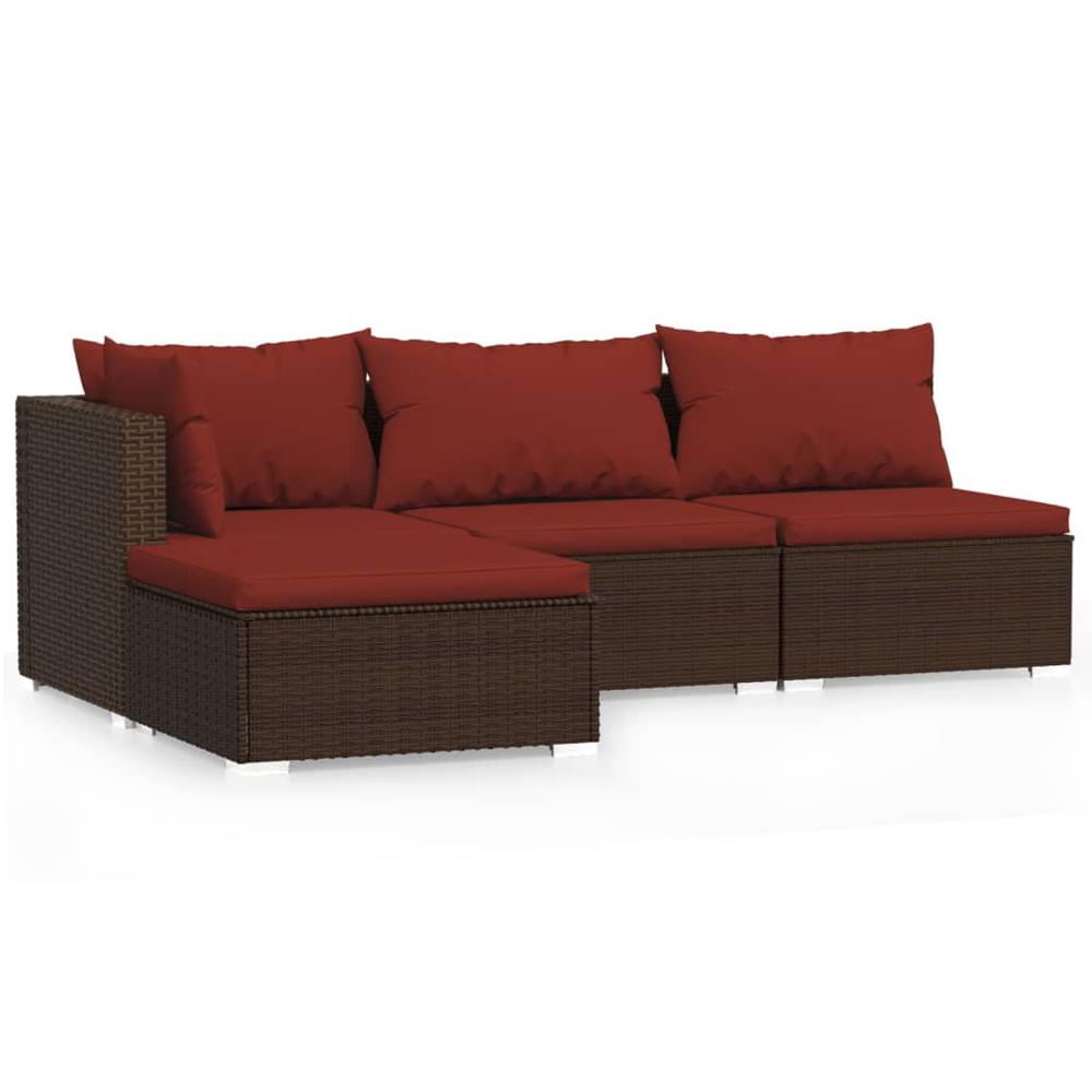 vidaXL 4 Piece Patio Lounge Set with Cushions Brown Poly Rattan, 317545. Picture 2