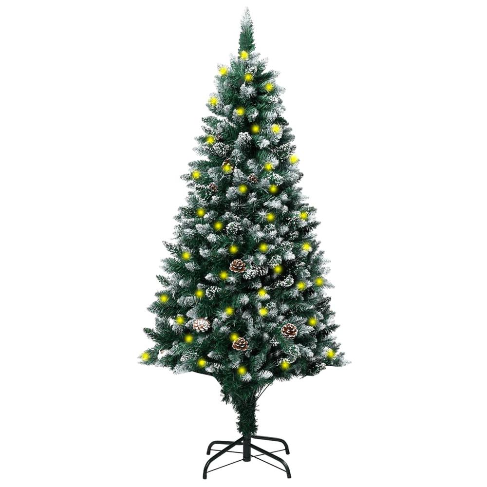 vidaXL Artificial Christmas Tree LEDs&Pine Cones&White Snow 59.1". Picture 1