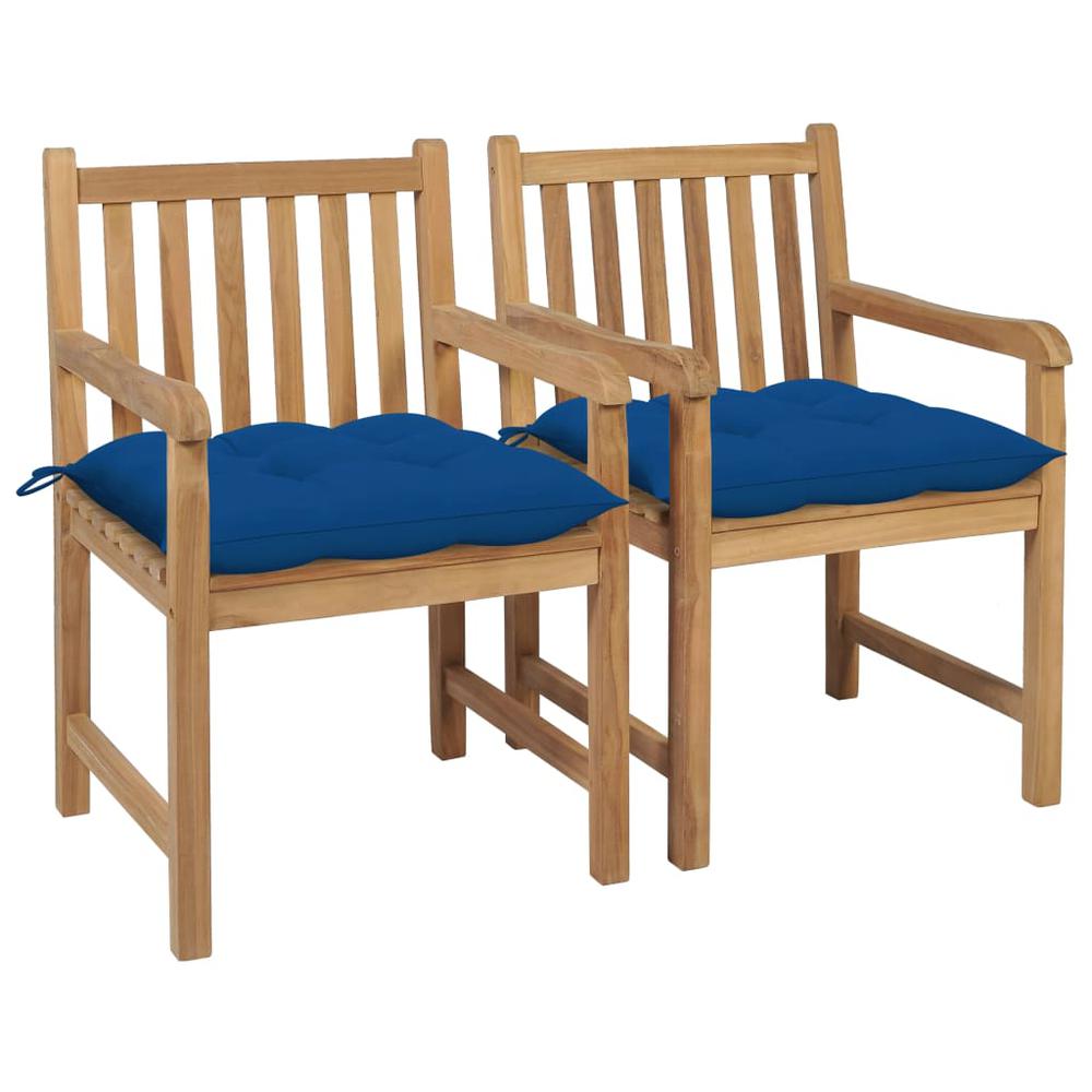 vidaXL Patio Chairs 2 pcs with Blue Cushions Solid Teak Wood, 3062755. Picture 1