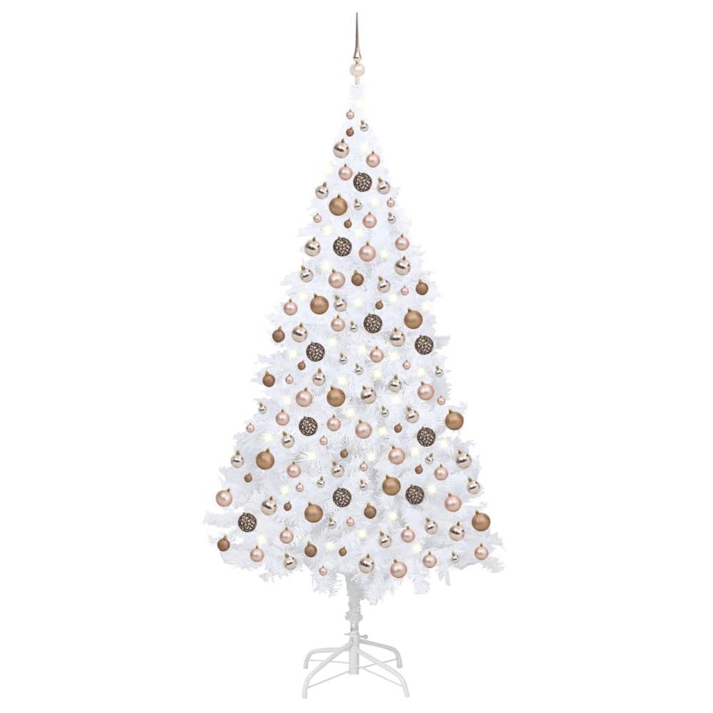 vidaXL Artificial Christmas Tree with LEDs&Ball Set White 94.5", 3077629. Picture 1