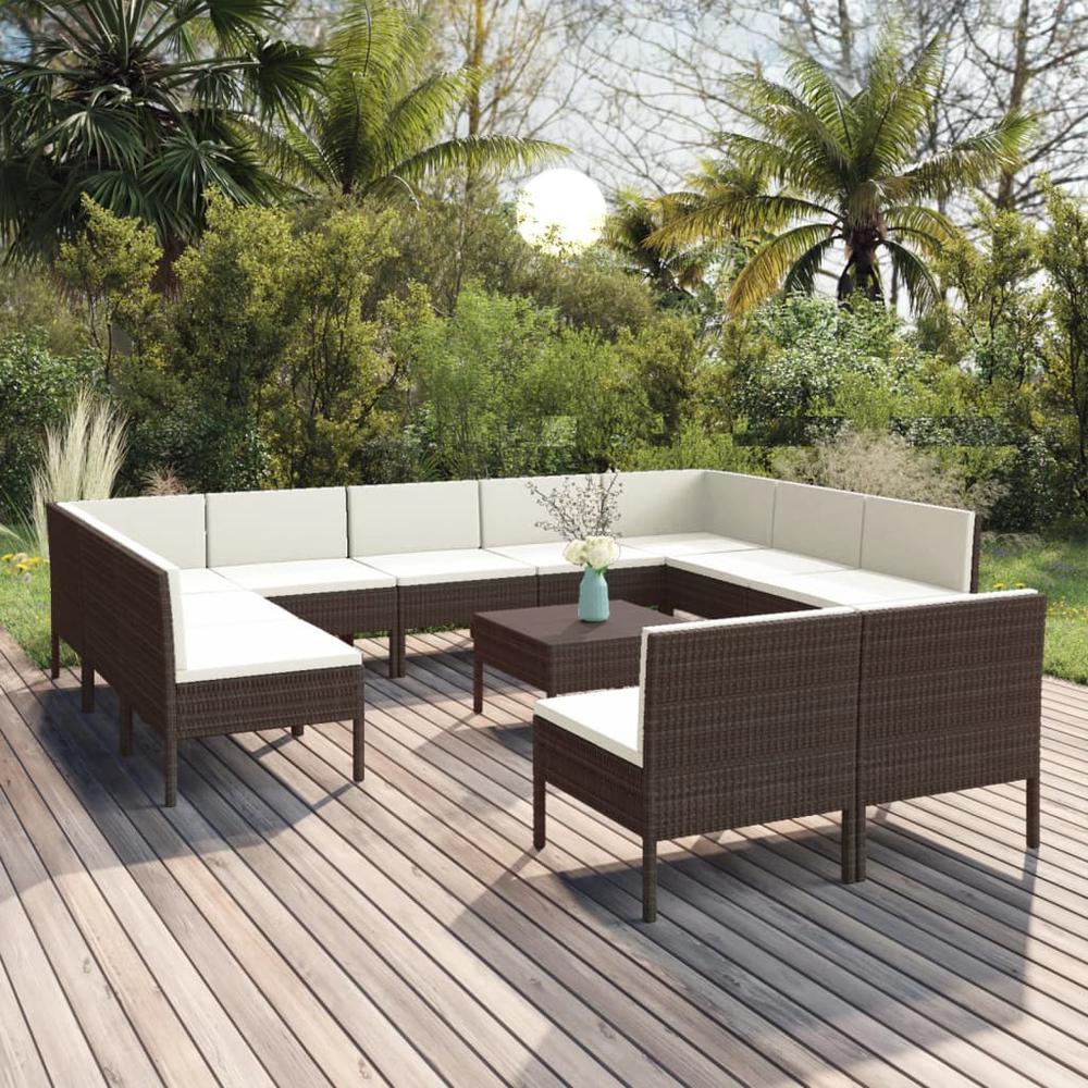 vidaXL 12 Piece Patio Lounge Set with Cushions Poly Rattan Brown, 3094607. Picture 1