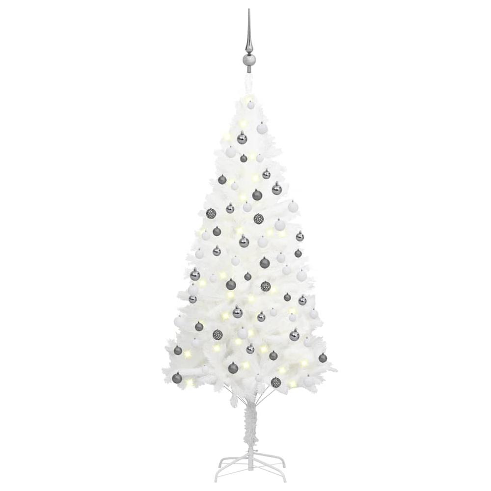 vidaXL Artificial Christmas Tree with LEDs&Ball Set White 59.1", 3077719. Picture 1
