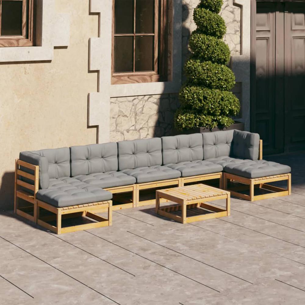 vidaXL 8 Piece Patio Lounge Set with Cushions Solid Pinewood, 3077129. The main picture.