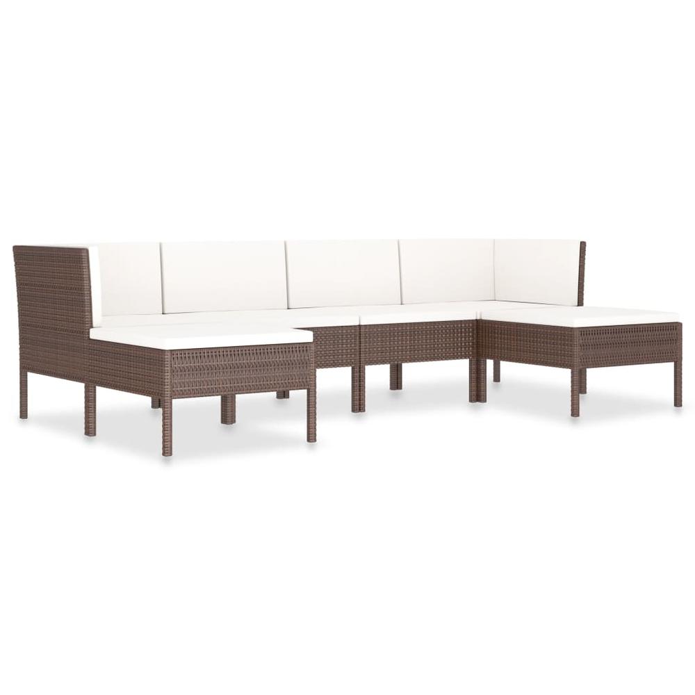 vidaXL 6 Piece Patio Lounge Set with Cushions Poly Rattan Brown, 3056961. Picture 2