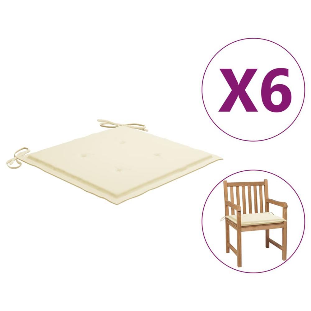vidaXL Garden Chair Cushions 6 pcs Cream 19.7"x19.7"x1.2" Fabric. Picture 1