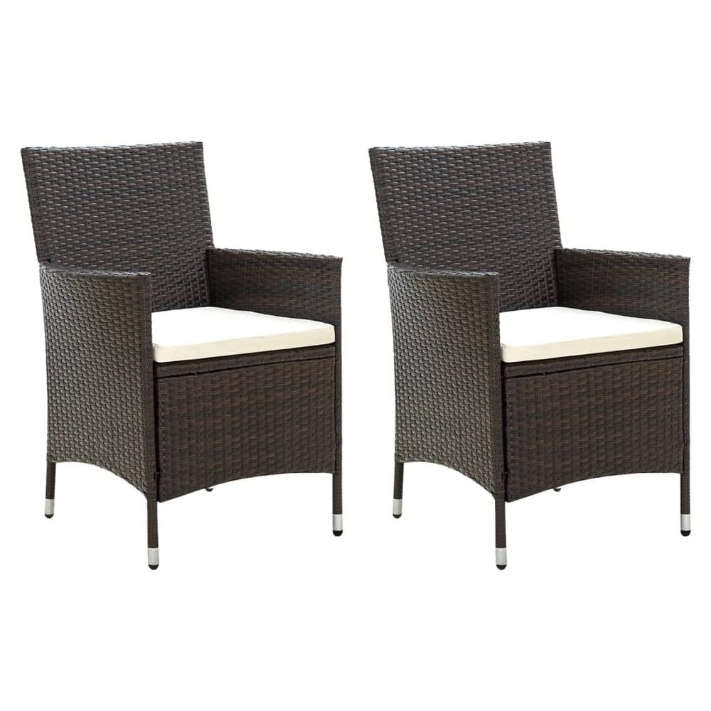 vidaXL Patio Chairs with Cushions 2 pcs Poly Rattan Brown. Picture 1