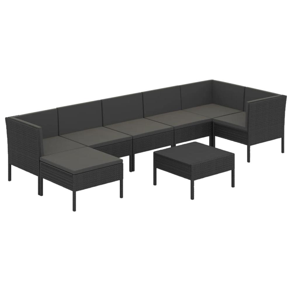 vidaXL 8 Piece Patio Lounge Set with Cushions Poly Rattan Black, 3094413. Picture 2