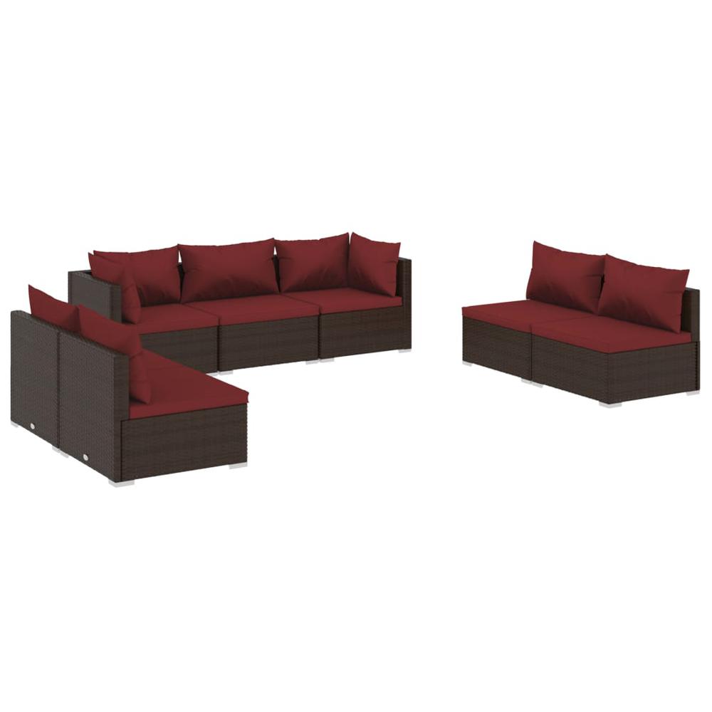 vidaXL 7 Piece Patio Lounge Set with Cushions Poly Rattan Brown, 3102235. Picture 2