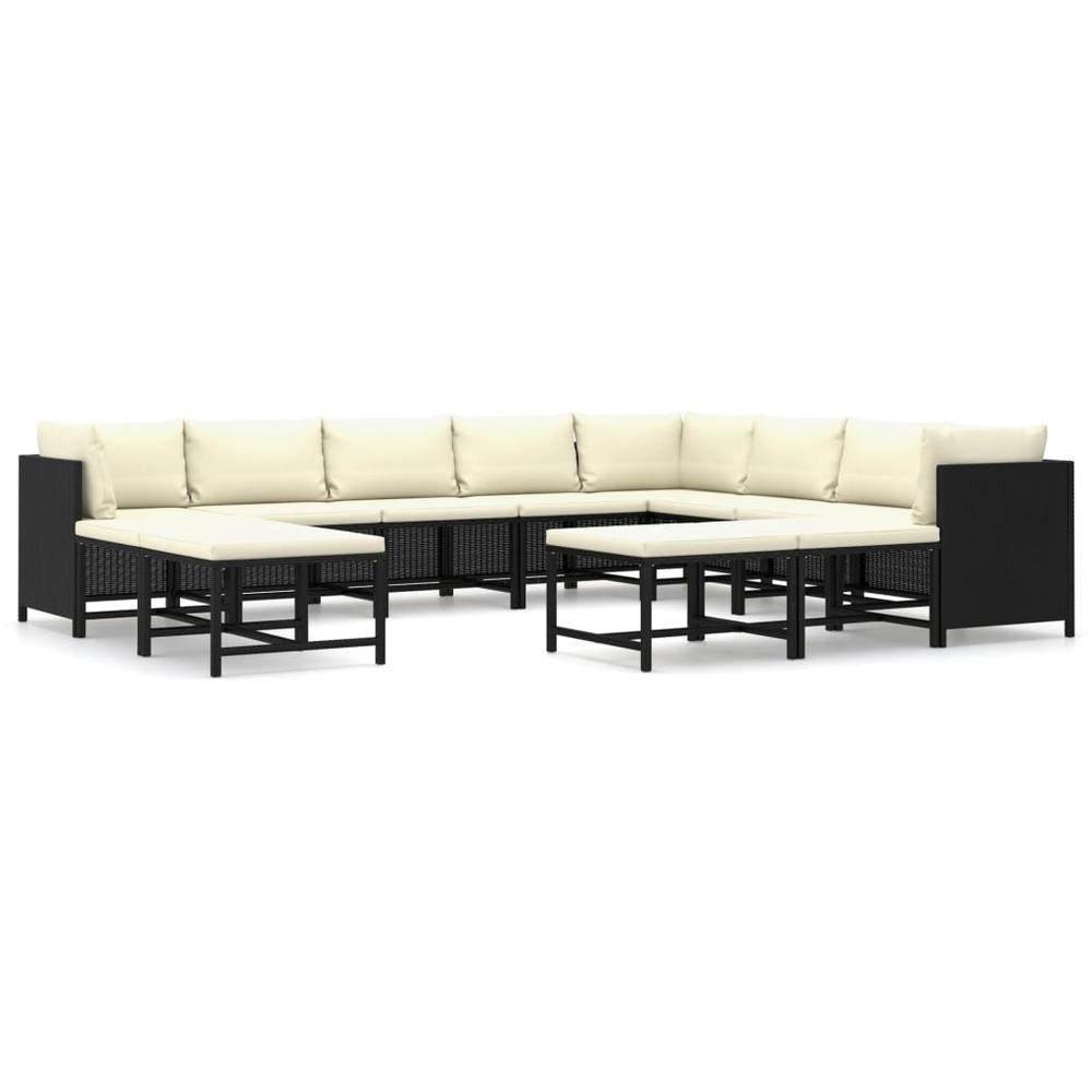 vidaXL 12 Piece Patio Lounge Set with Cushions Poly Rattan Black, 3059804. Picture 2