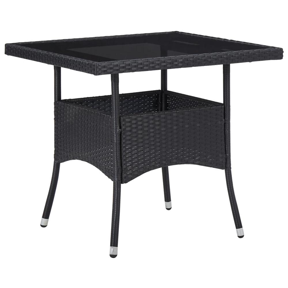 vidaXL Outdoor Dining Table Black Poly Rattan and Glass, 46177. Picture 1