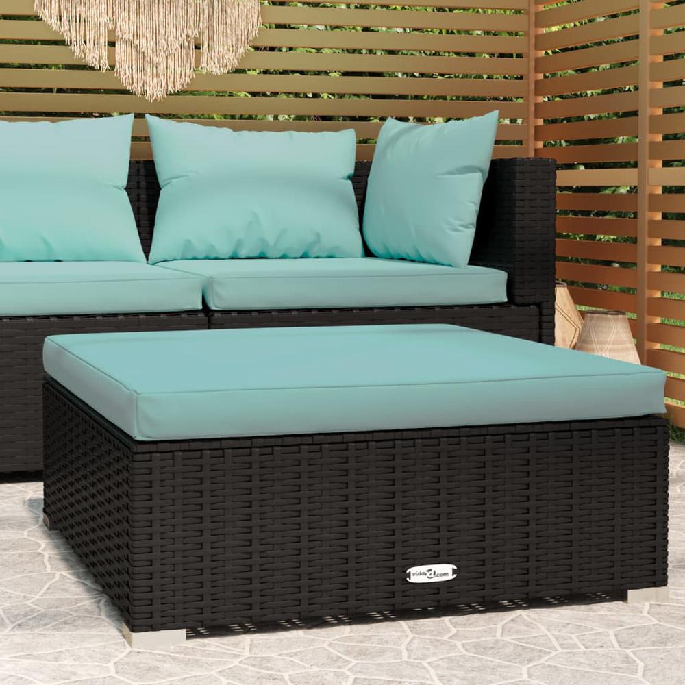 vidaXL Patio Footrest with Cushion Black 27.6"x27.6"x11.8" Poly Rattan, 317536. Picture 1