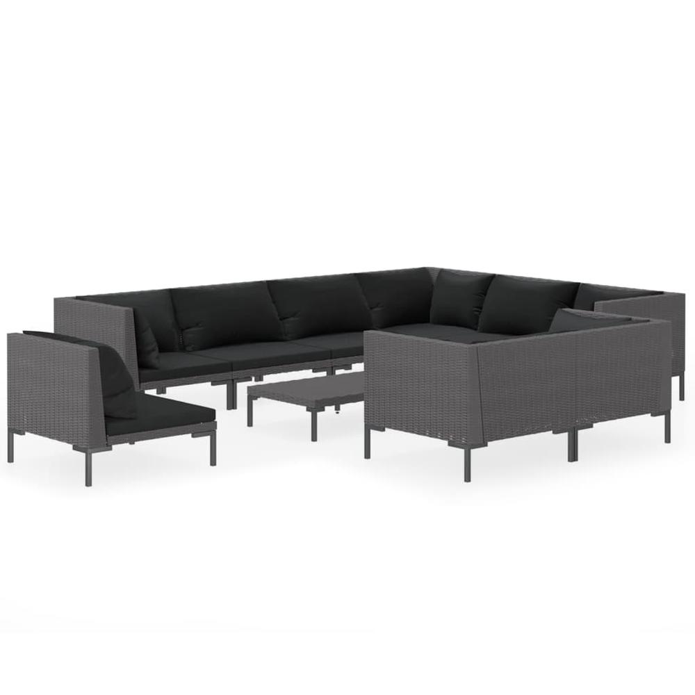 vidaXL 10 Piece Patio Lounge Set with Cushions Poly Rattan Dark Gray, 3099881. Picture 2