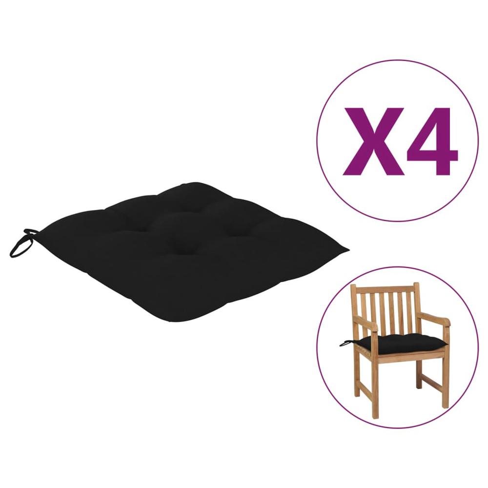 vidaXL Chair Cushions 4 pcs Black 19.7"x19.7"x2.8" Fabric. Picture 1