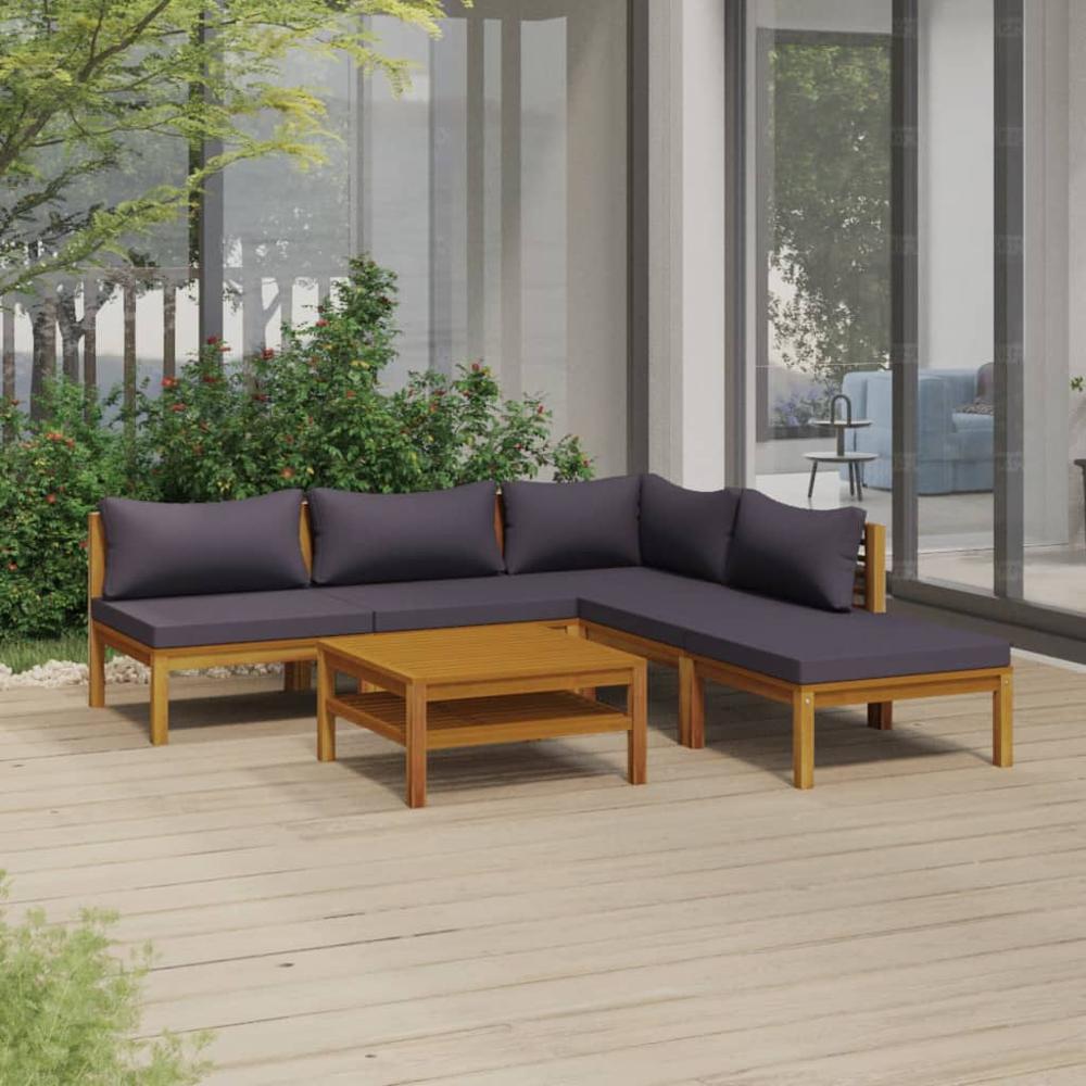 vidaXL 6 Piece Patio Lounge Set with Cushion Solid Acacia Wood, 3086916. Picture 1