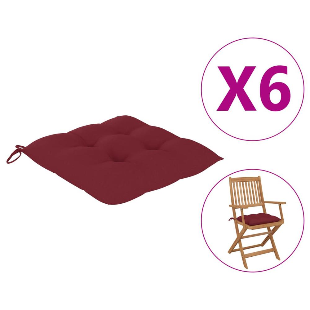 vidaXL Chair Cushions 6 pcs Wine Red 15.7"x15.7"x2.8" Fabric. Picture 1