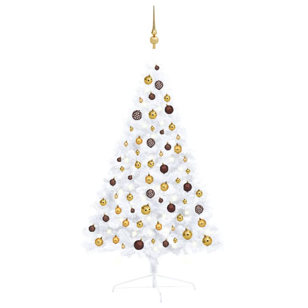 vidaXL Artificial Half Christmas Tree with LEDs&Ball Set White 47.2", 3077482. Picture 1