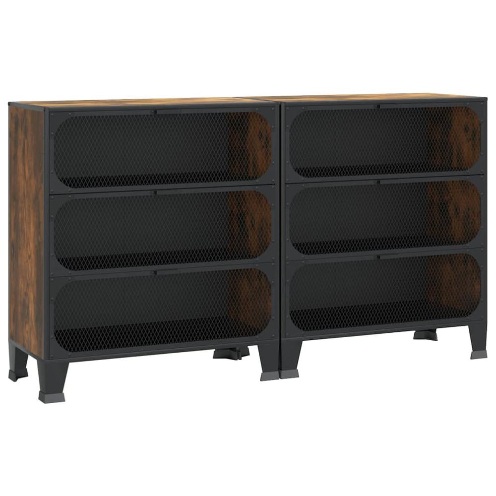 vidaXL Storage Cabinets 2 pcs Rustic Brown 28.3"x14.2"x32.3" Metal and MDF, 3095971. Picture 2